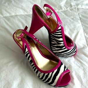 Candie’s Zebra Stripe and Pink Heels Size 8
